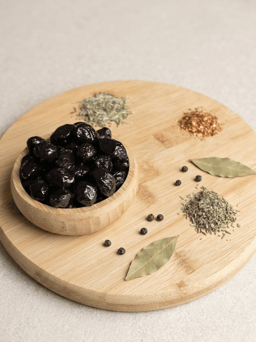 Oven-baked unsalted dry-cured olives